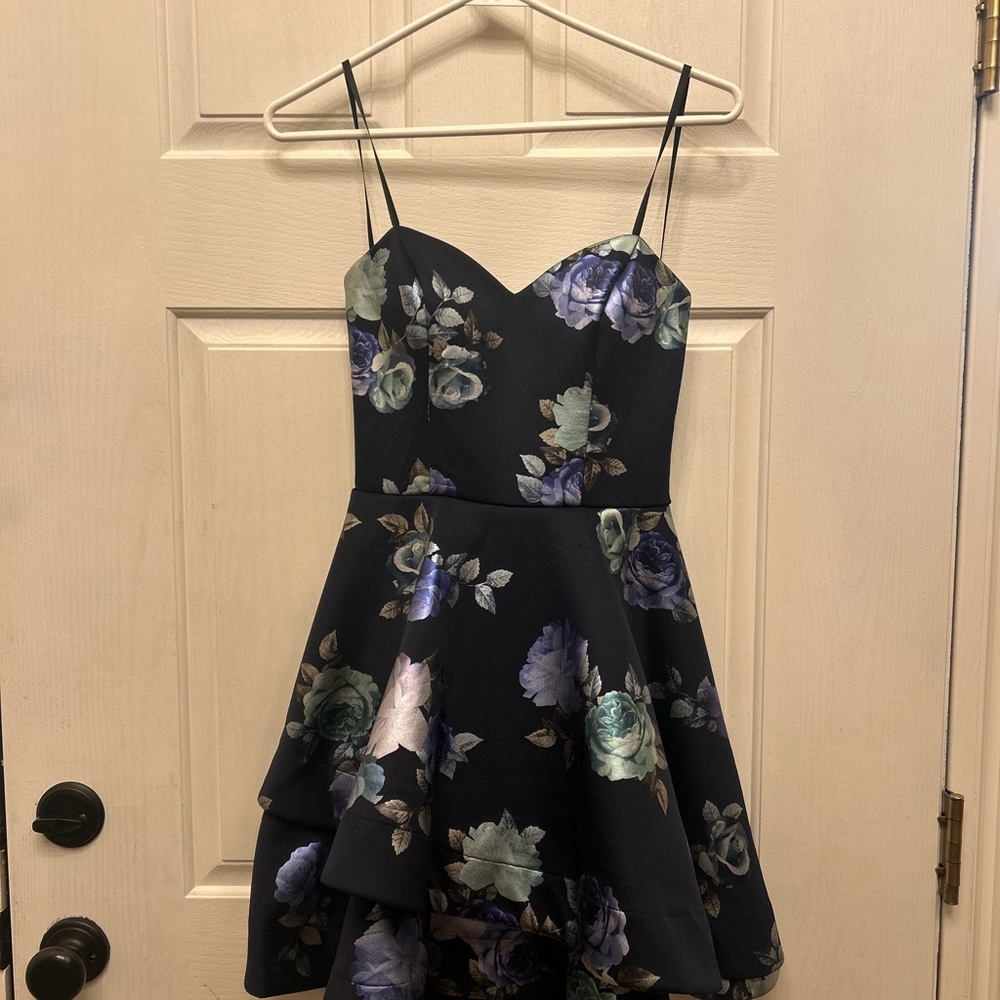Navy Floral Strapless Dress